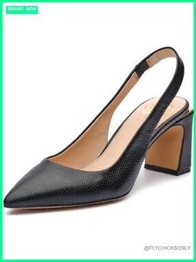 Slingback Pump Pointed Toe Block Heel Leather Padded Footbed